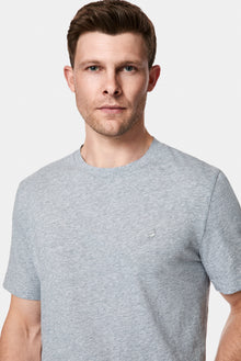 Açık Gri Bisiklet Yaka Regular Fit Desenli Nakışlı Pamuklu Keten T-shirt