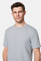 Açık Gri Bisiklet Yaka Regular Fit Desenli Nakışlı Pamuklu Keten T-shirt