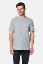 Açık Gri Bisiklet Yaka Regular Fit Desenli Nakışlı Pamuklu Keten T-shirt