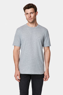 Açık Gri Bisiklet Yaka Regular Fit Desenli Nakışlı Pamuklu Keten T-shirt