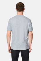 Açık Gri Bisiklet Yaka Regular Fit Desenli Nakışlı Pamuklu Keten T-shirt