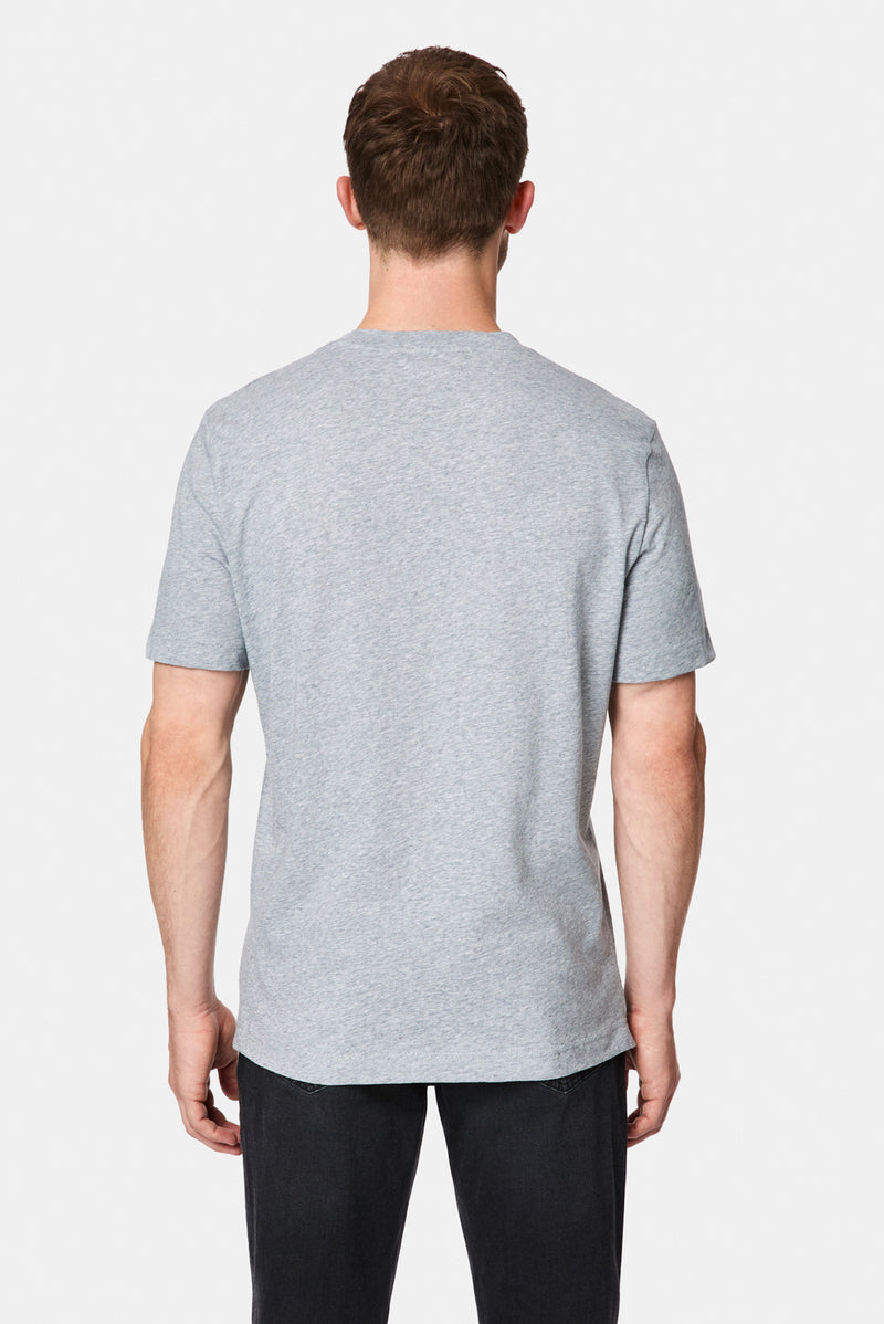 Açık Gri Bisiklet Yaka Regular Fit Desenli Nakışlı Pamuklu Keten T-shirt