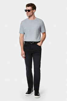 Açık Gri Bisiklet Yaka Regular Fit Desenli Nakışlı Pamuklu Keten T-shirt