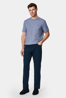 İndigo Bisiklet Yaka Regular Fit Desenli Nakışlı Pamuklu Keten T-shirt