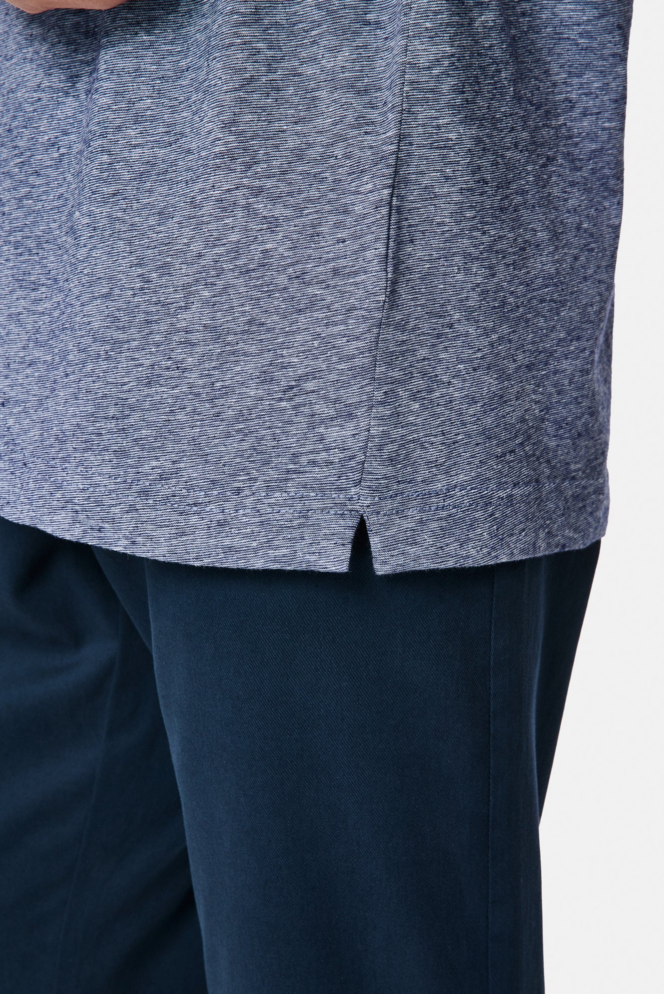 İndigo Bisiklet Yaka Regular Fit Desenli Nakışlı Pamuklu Keten T-shirt