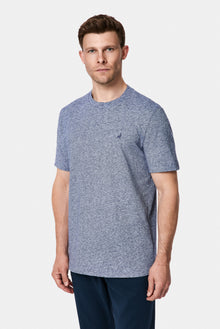 İndigo Bisiklet Yaka Regular Fit Desenli Nakışlı Pamuklu Keten T-shirt