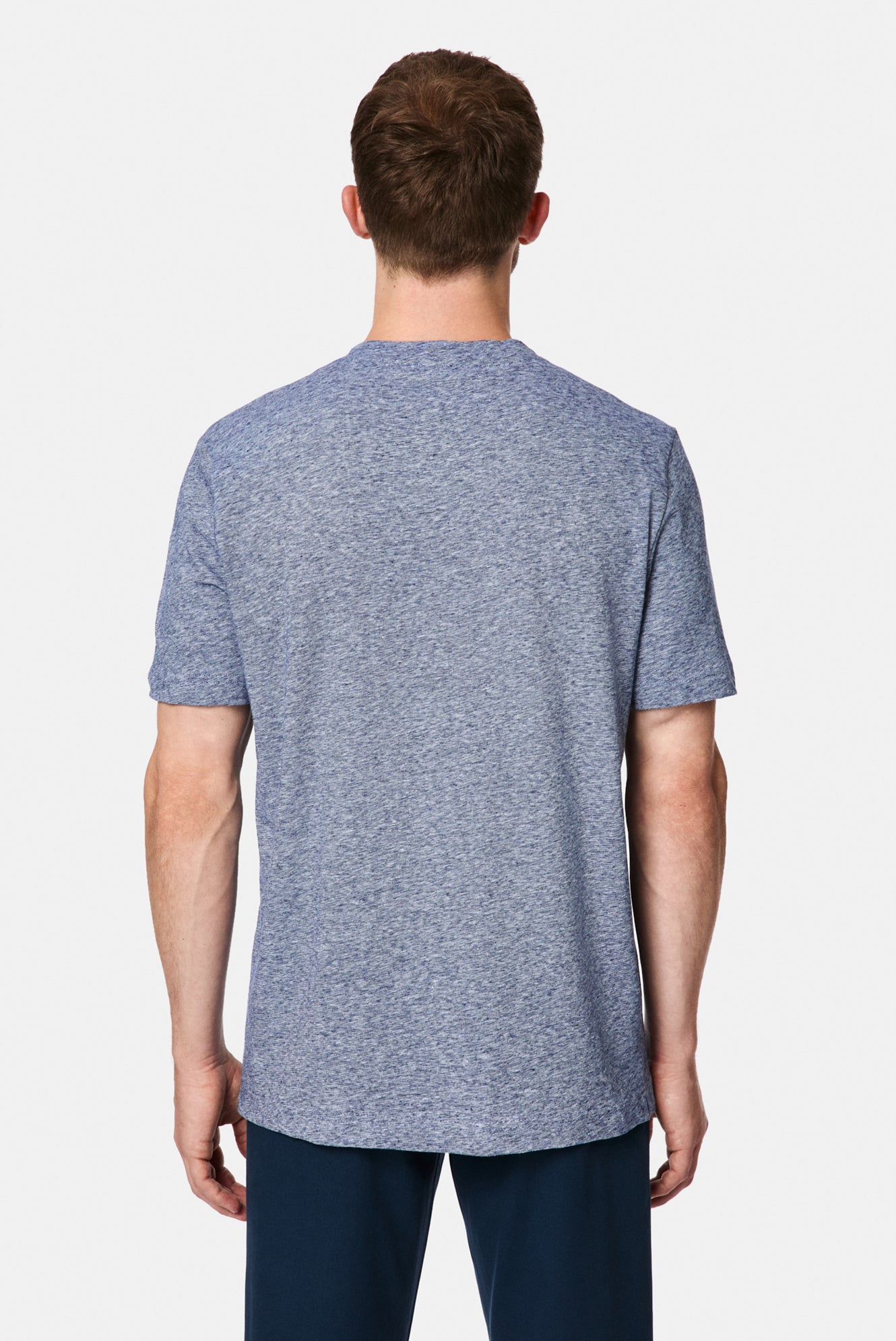İndigo Bisiklet Yaka Regular Fit Desenli Nakışlı Pamuklu Keten T-shirt