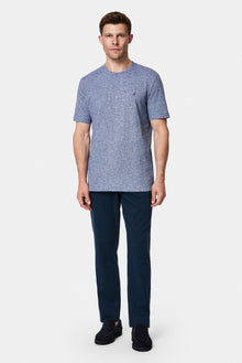 İndigo Bisiklet Yaka Regular Fit Desenli Nakışlı Pamuklu Keten T-shirt