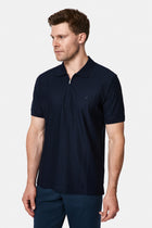 Koyu Lacivert Regular Fit Fermuarlı Polo Yaka %100 Pamuk Desenli Nakışlı Merserize T-shirt