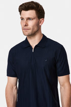 Koyu Lacivert Regular Fit Fermuarlı Polo Yaka %100 Pamuk Desenli Nakışlı Merserize T-shirt