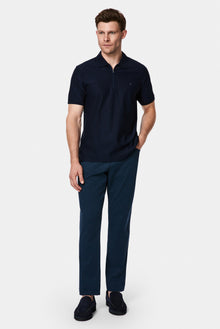 Koyu Lacivert Regular Fit Fermuarlı Polo Yaka %100 Pamuk Desenli Nakışlı Merserize T-shirt