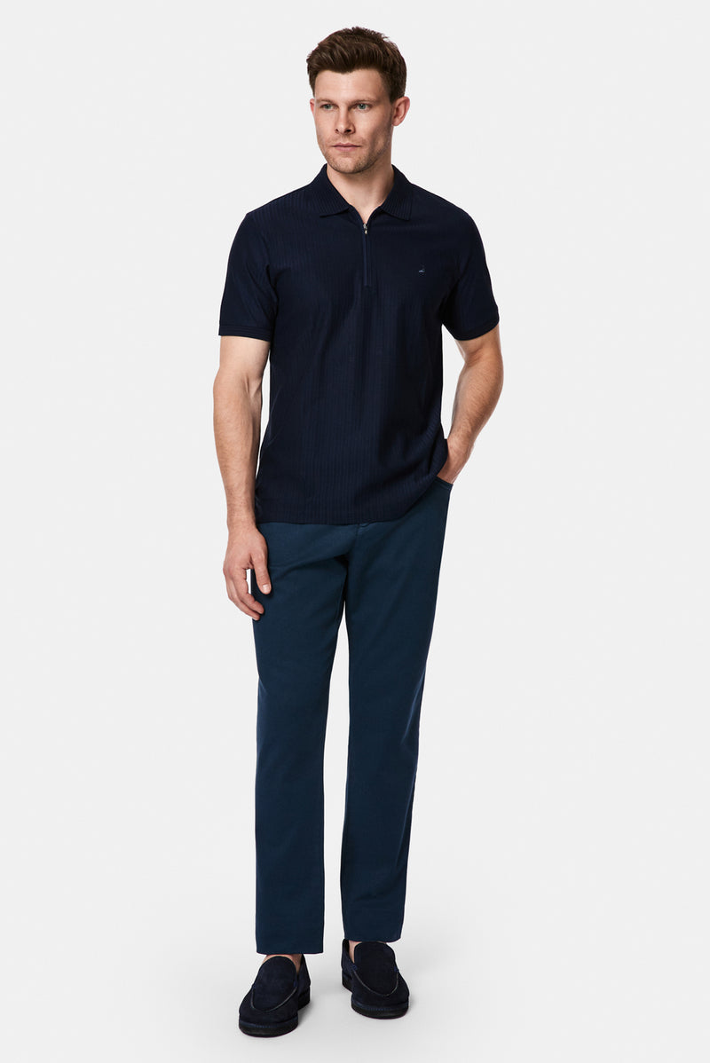 Koyu Lacivert Regular Fit Fermuarlı Polo Yaka %100 Pamuk Desenli Nakışlı Merserize T-shirt