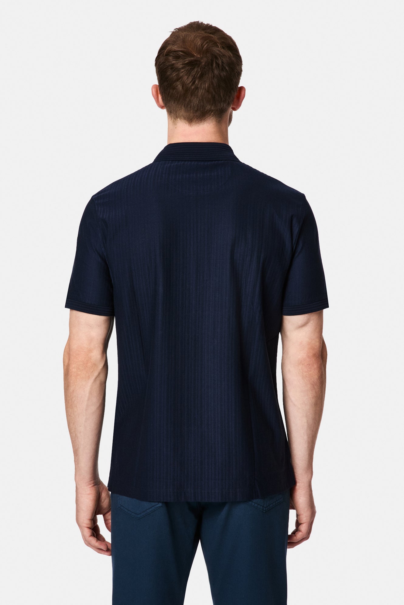 Koyu Lacivert Regular Fit Fermuarlı Polo Yaka %100 Pamuk Desenli Nakışlı Merserize T-shirt