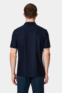 Koyu Lacivert Regular Fit Fermuarlı Polo Yaka %100 Pamuk Desenli Nakışlı Merserize T-shirt