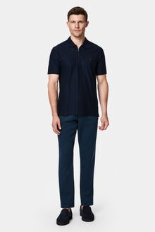 Koyu Lacivert Regular Fit Fermuarlı Polo Yaka %100 Pamuk Desenli Nakışlı Merserize T-shirt