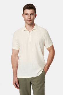 Ekru Regular Fit Fermuarlı Polo Yaka %100 Pamuk Desenli Nakışlı Merserize T-shirt
