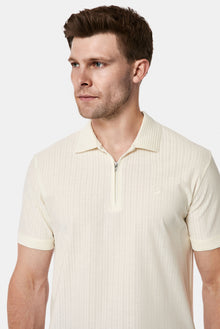 Ekru Regular Fit Fermuarlı Polo Yaka %100 Pamuk Desenli Nakışlı Merserize T-shirt