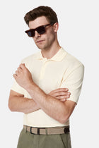 Ekru Regular Fit Fermuarlı Polo Yaka %100 Pamuk Desenli Nakışlı Merserize T-shirt