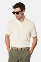 Ekru Regular Fit Fermuarlı Polo Yaka %100 Pamuk Desenli Nakışlı Merserize T-shirt