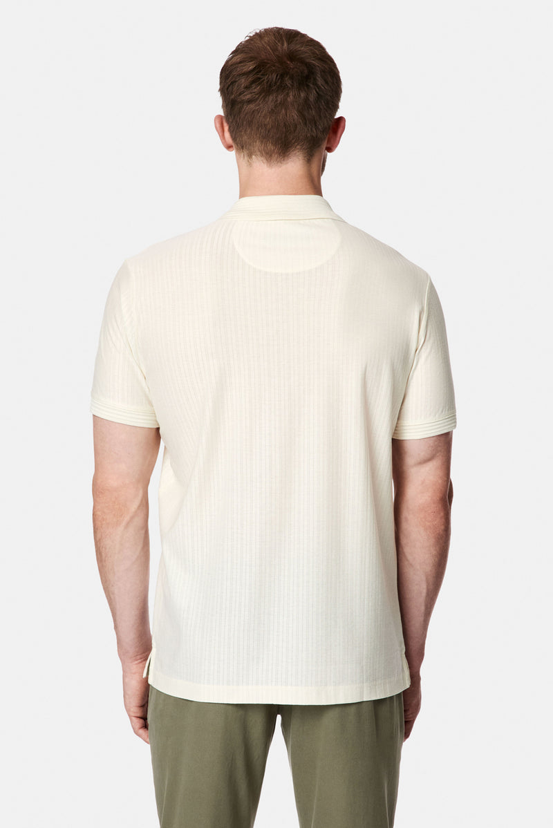 Ekru Regular Fit Fermuarlı Polo Yaka %100 Pamuk Desenli Nakışlı Merserize T-shirt