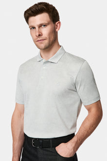 Açık Gri Regular Fit Düğmeli Polo Yaka Desenli Nakışlı %100 Pamuk Merserize T-shirt
