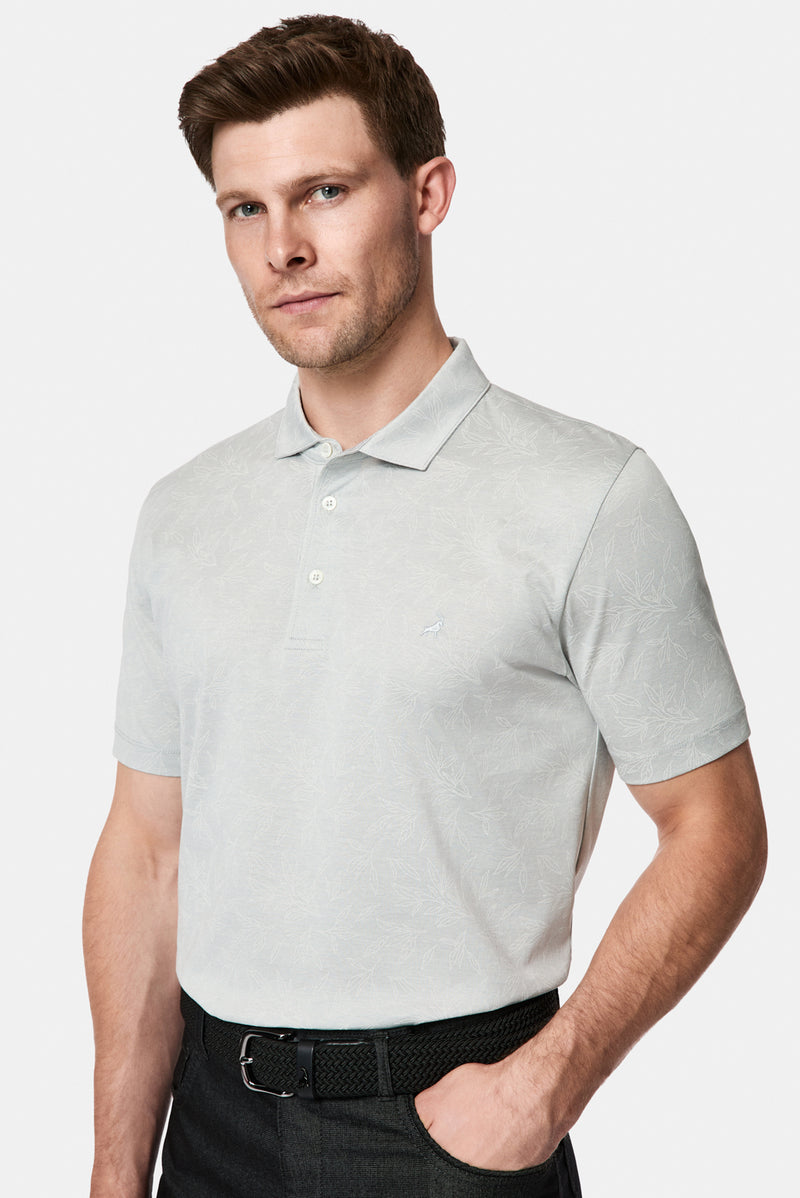 Açık Gri Regular Fit Düğmeli Polo Yaka Desenli Nakışlı %100 Pamuk Merserize T-shirt