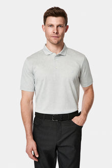 Açık Gri Regular Fit Düğmeli Polo Yaka Desenli Nakışlı %100 Pamuk Merserize T-shirt