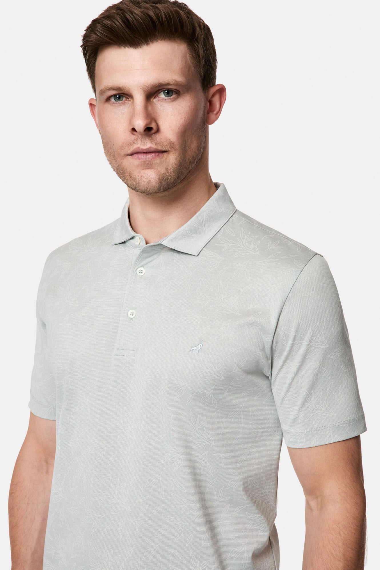 Açık Gri Regular Fit Düğmeli Polo Yaka Desenli Nakışlı %100 Pamuk Merserize T-shirt