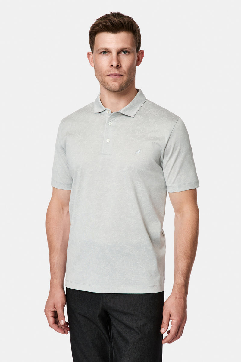 Açık Gri Regular Fit Düğmeli Polo Yaka Desenli Nakışlı %100 Pamuk Merserize T-shirt