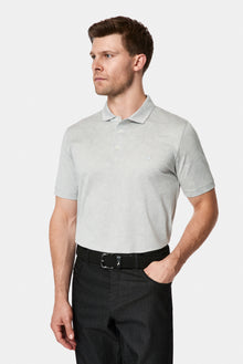 Açık Gri Regular Fit Düğmeli Polo Yaka Desenli Nakışlı %100 Pamuk Merserize T-shirt