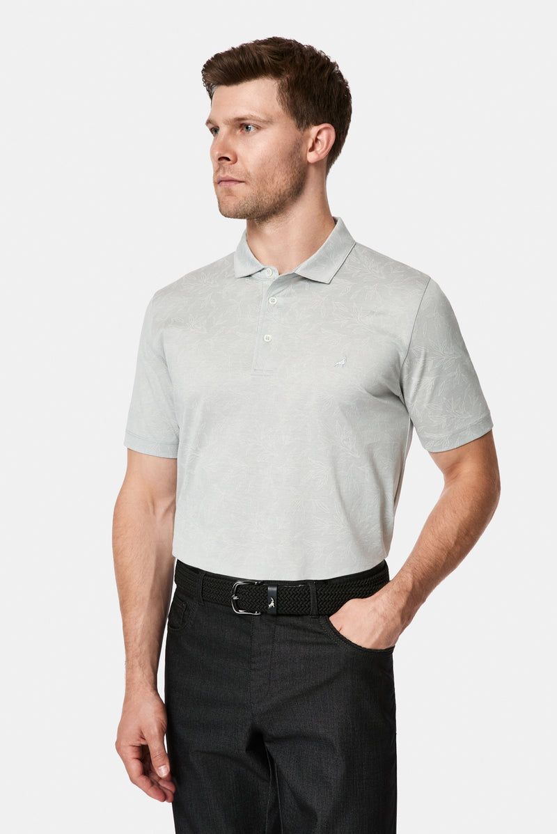 Açık Gri Regular Fit Düğmeli Polo Yaka Desenli Nakışlı %100 Pamuk Merserize T-shirt