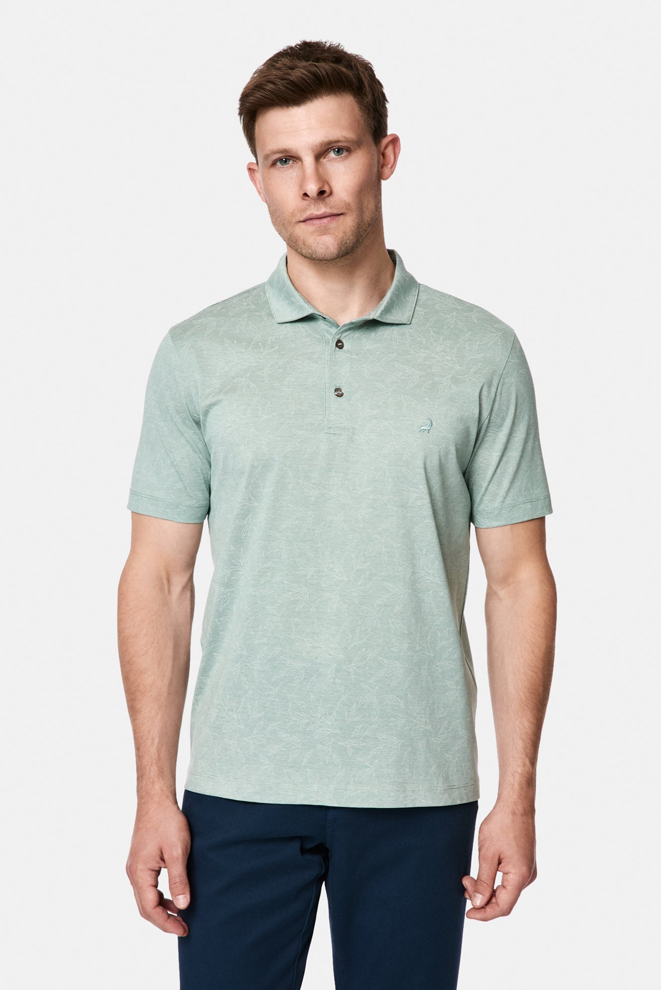 Çağla Yeşili Regular Fit Düğmeli Polo Yaka Desenli Nakışlı %100 Pamuk Merserize T-shirt