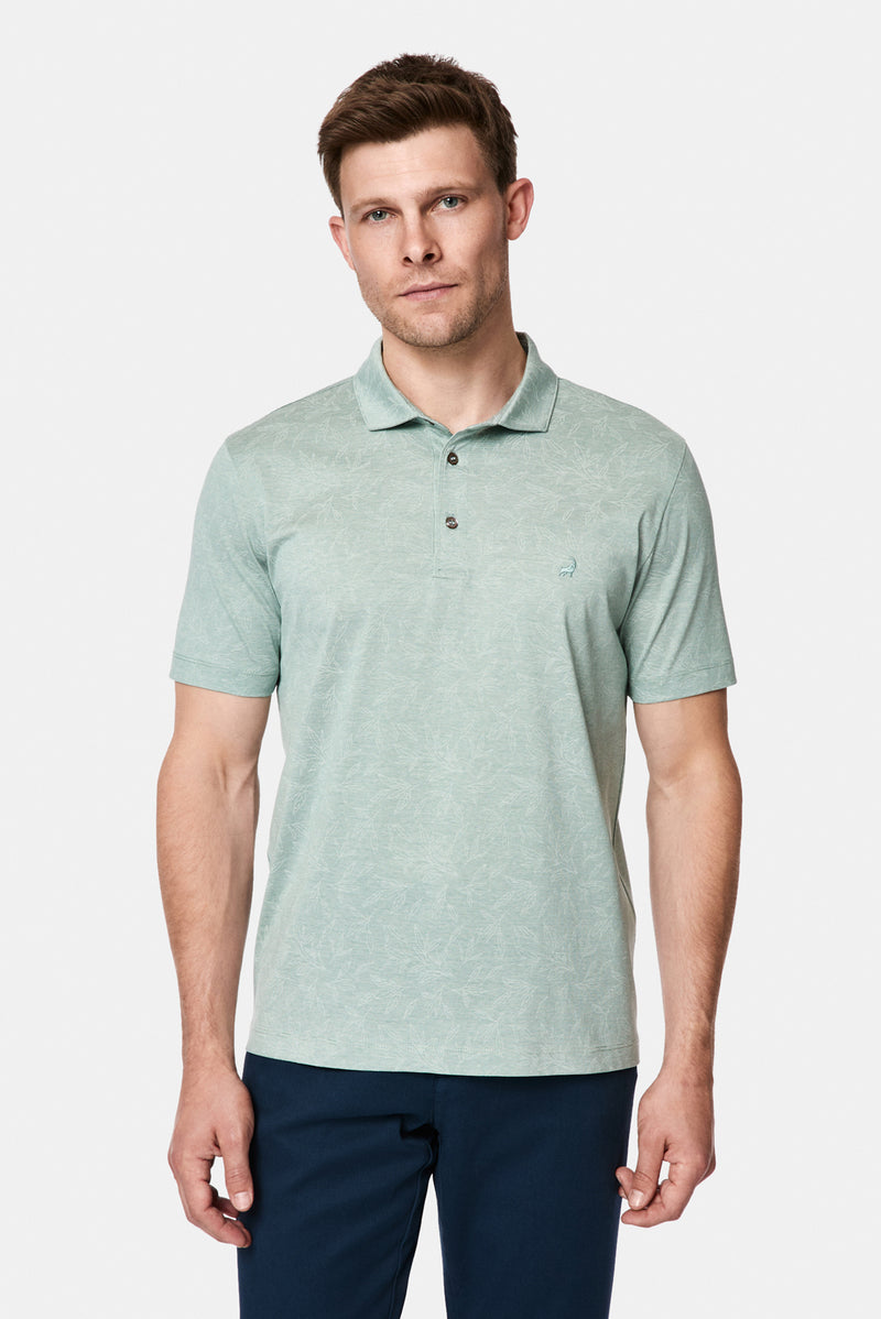 Çağla Yeşili Regular Fit Düğmeli Polo Yaka Desenli Nakışlı %100 Pamuk Merserize T-shirt