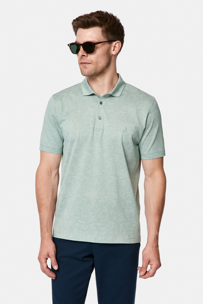 Çağla Yeşili Regular Fit Düğmeli Polo Yaka Desenli Nakışlı %100 Pamuk Merserize T-shirt