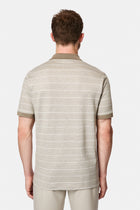 Orta Bej Regular Fit Düğmeli Polo Yaka Çizgili Nakışlı Cepli Pamuklu Keten Merserize T-shirt