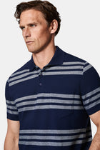 Orta Lacivert Regular Fit Düğmeli Polo Yaka Çizgili Cepli %100 Pamuk Merserize T-shirt