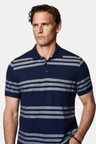 Orta Lacivert Regular Fit Düğmeli Polo Yaka Çizgili Cepli %100 Pamuk Merserize T-shirt
