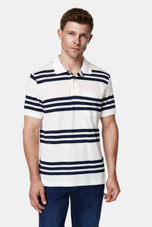Kırık Beyaz Regular Fit Düğmeli Polo Yaka Çizgili Cepli %100 Pamuk Merserize T-shirt