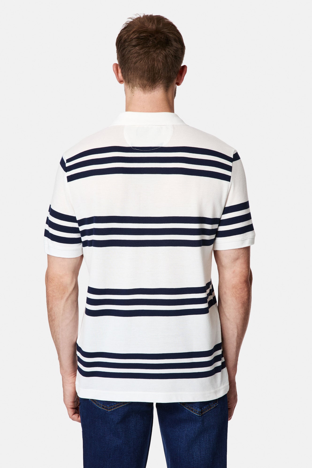 Kırık Beyaz Regular Fit Düğmeli Polo Yaka Çizgili Cepli %100 Pamuk Merserize T-shirt
