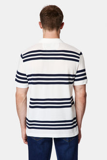 Kırık Beyaz Regular Fit Düğmeli Polo Yaka Çizgili Cepli %100 Pamuk Merserize T-shirt