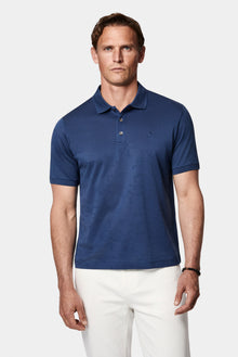 Açık Lacivert Regular Fit Düğmeli Polo Yaka Desenli Nakışlı %100 Pamuk Merserize T-shirt