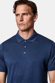Açık Lacivert Regular Fit Düğmeli Polo Yaka Desenli Nakışlı %100 Pamuk Merserize T-shirt