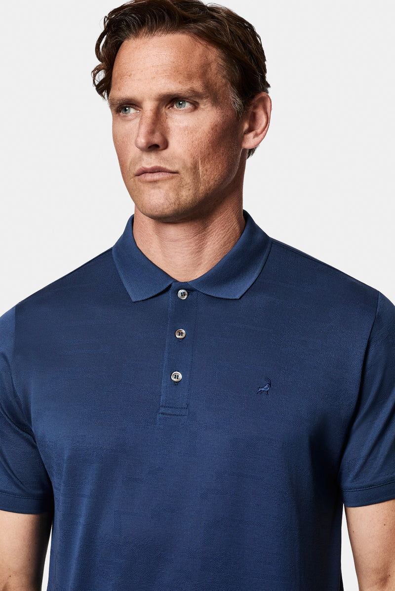 Açık Lacivert Regular Fit Düğmeli Polo Yaka Desenli Nakışlı %100 Pamuk Merserize T-shirt