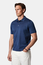 Açık Lacivert Regular Fit Düğmeli Polo Yaka Desenli Nakışlı %100 Pamuk Merserize T-shirt