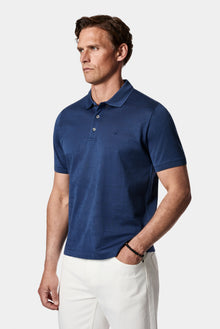 Açık Lacivert Regular Fit Düğmeli Polo Yaka Desenli Nakışlı %100 Pamuk Merserize T-shirt