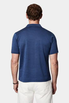 Açık Lacivert Regular Fit Düğmeli Polo Yaka Desenli Nakışlı %100 Pamuk Merserize T-shirt