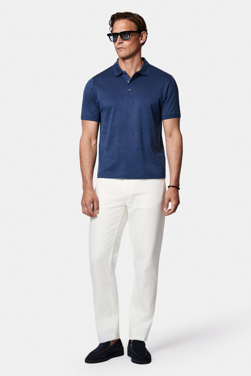 Açık Lacivert Regular Fit Düğmeli Polo Yaka Desenli Nakışlı %100 Pamuk Merserize T-shirt