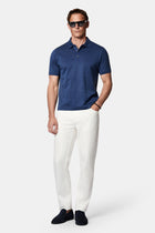 Açık Lacivert Regular Fit Düğmeli Polo Yaka Desenli Nakışlı %100 Pamuk Merserize T-shirt