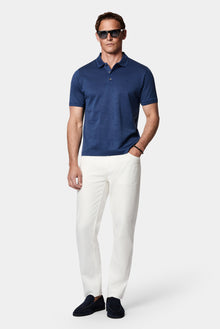 Açık Lacivert Regular Fit Düğmeli Polo Yaka Desenli Nakışlı %100 Pamuk Merserize T-shirt