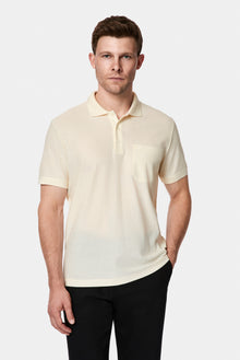 Kırık Beyaz Regular Fit Düğmeli Polo Yaka Desenli Nakışlı Cepli %100 Pamuk Merserize T-shirt